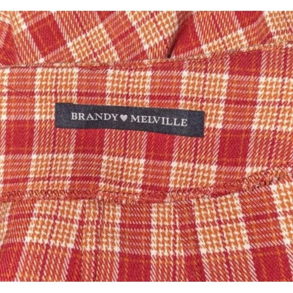 Brandy Melville John Galt Cara Red and Tan Plaid Dual Front Slit Mini Skirt OS